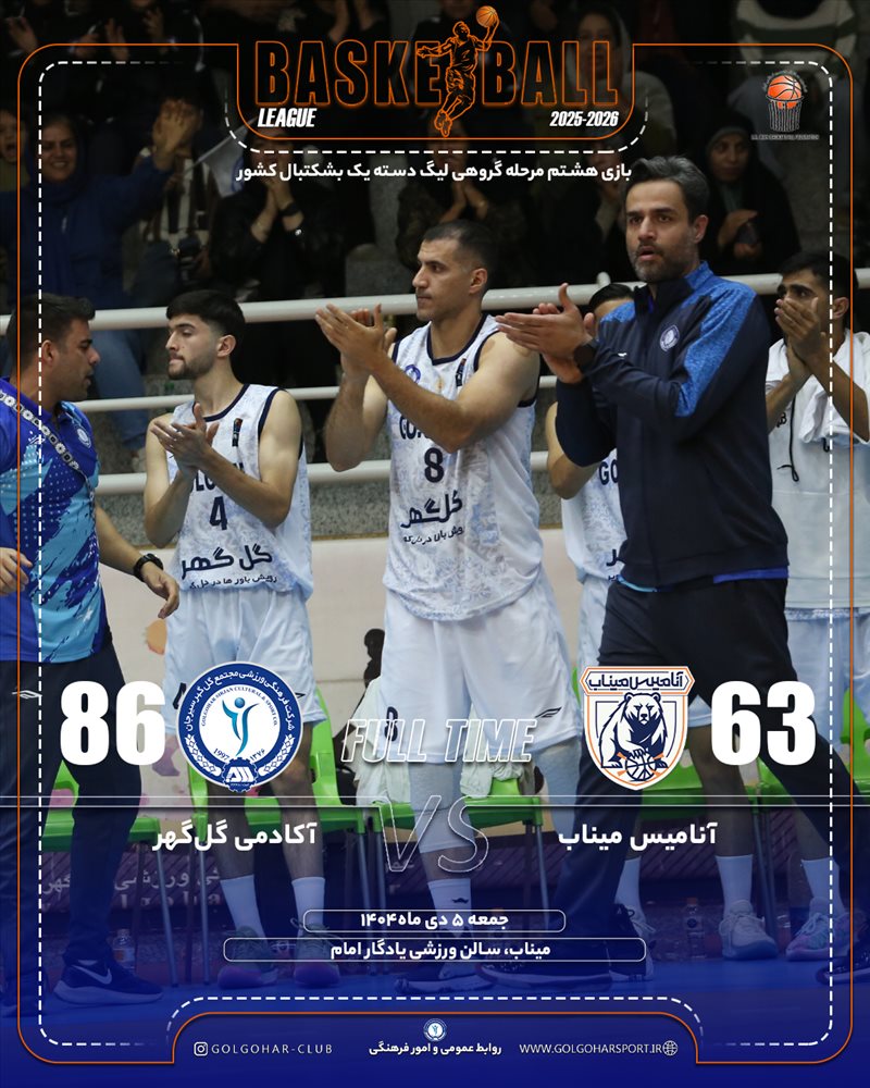 برتری مقتدرانه بسکتبالیست‌های آکادمی گل‌گهر مقابل میزبان خود  آنامیس میناب 63 / آکادمی گل‌گهر 86