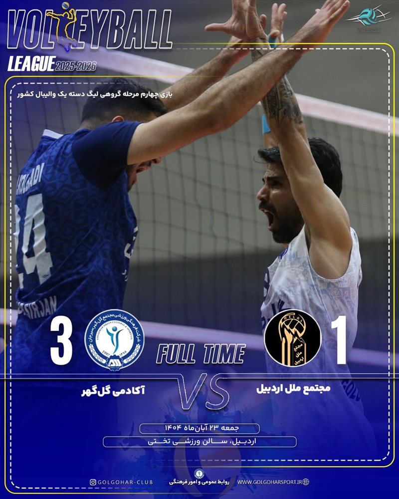 برد اکادمی والیبال گل گهر در مقابل مجتمع ملل اردبیل